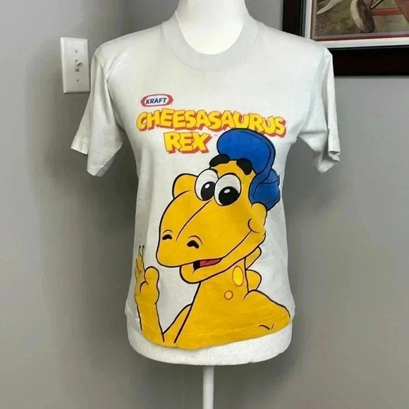 VTG 90’s Cheesasaurus Rex WHITE Kraft 50/50 BIG LOGO Promo Short Youth 14-16 XL - Picture 1 of 4